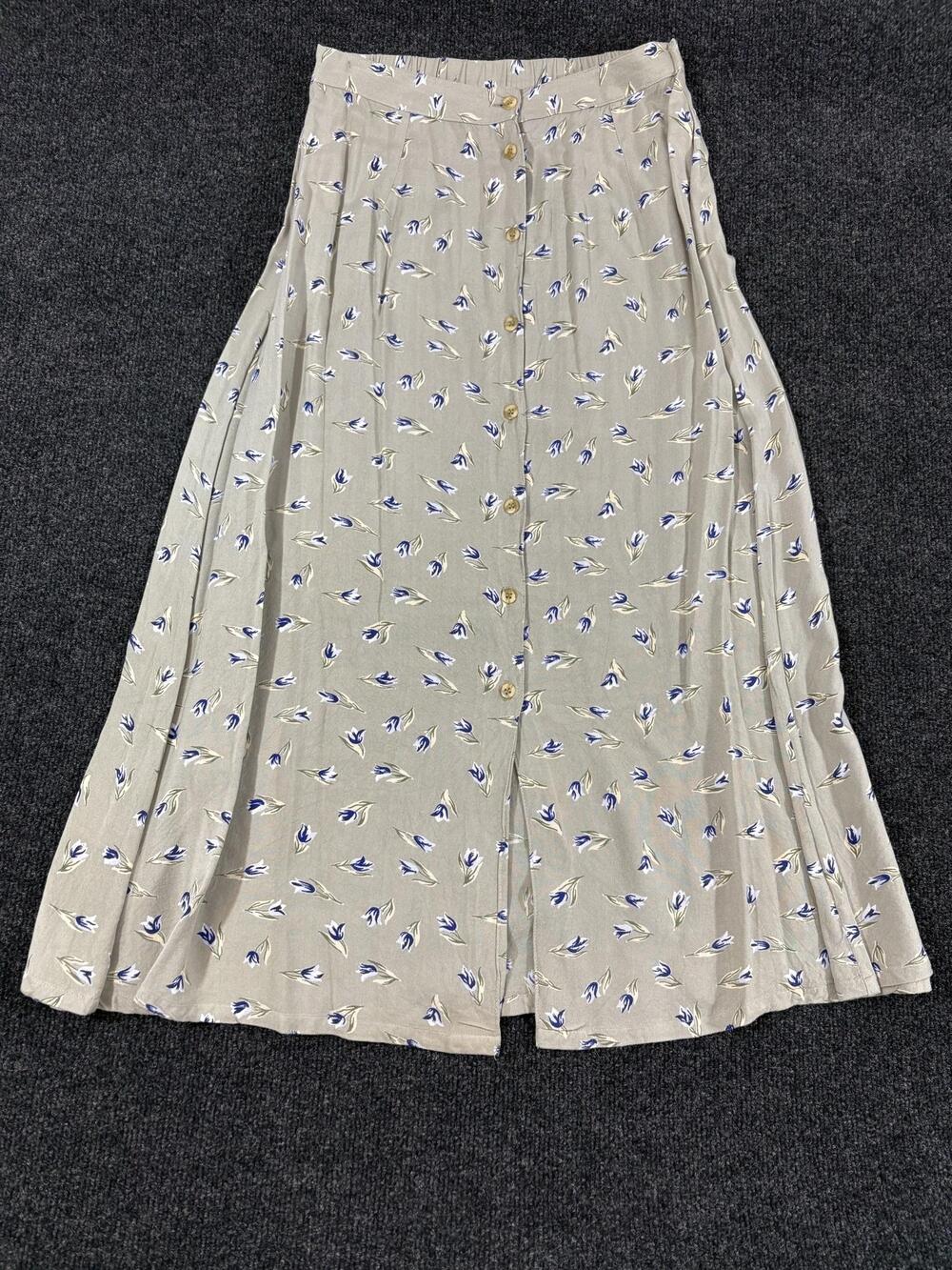 Honors Skirt Womens M Beige Floral Button Front Pleated Rayon Midi Casual